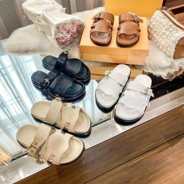 Vuittun Luxury Designer Shoes Men Women's Hollow Out Slide Sandals, Adjustable Buckle Strap Flat Slippers, Summer Casual Beach Shoes Open Toe Casual Slippers Size 35-45