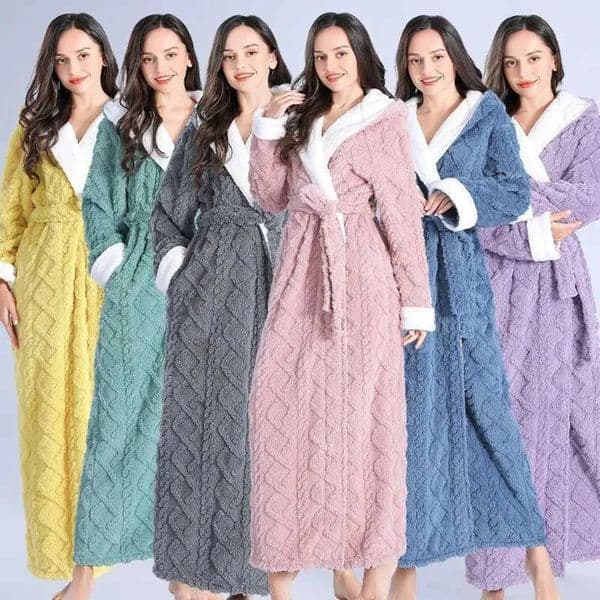 Luxury Designer Decor Women Men Thermal Luxury Flannel Extra Long Bath Robe Winter Sexy Jacquard Bathrobe Warm Kimono Dressing Gown Hooded R 4