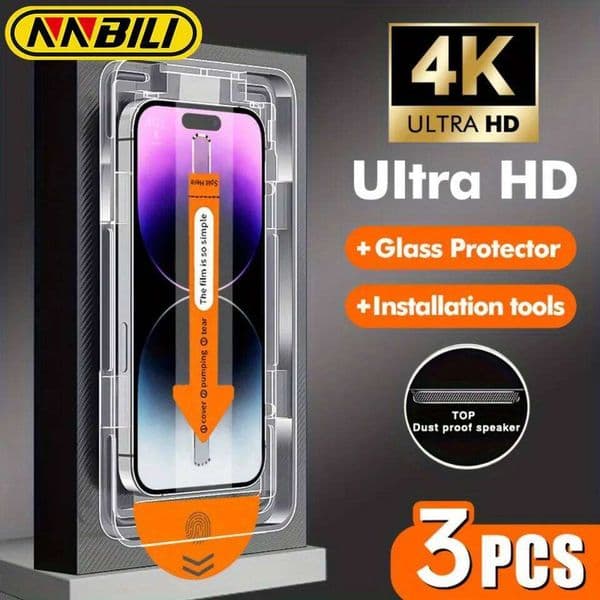 NNBILI 3Pcs Oleophobic Coating Dust Free Easy Installation Screen Protector For iPhone 14 11 13 12 15 16 17 Pro Max XS X XR Glas 26L0507