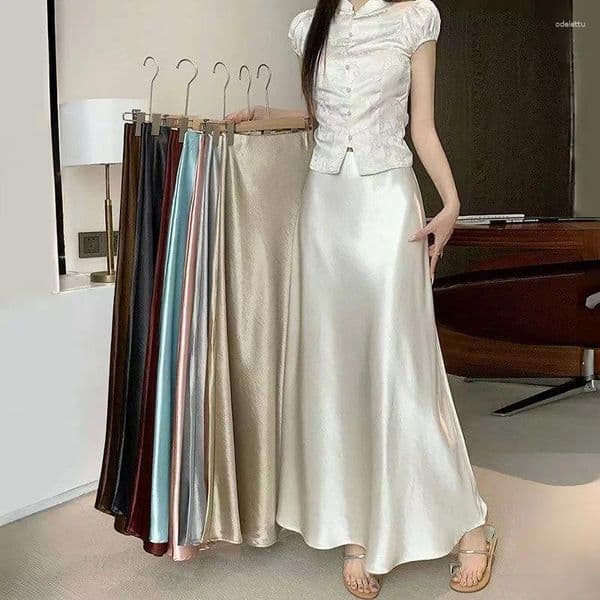 Skirts Woman 2026 Satin Skirt Women High Waist Long For Summer Black Midi Office Elegant Women's