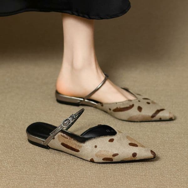 Slippers Spring Autumn Pointed Leopard Print Sandals Women's Flat-bottomed Fashion Half Slippers Women's Shoes