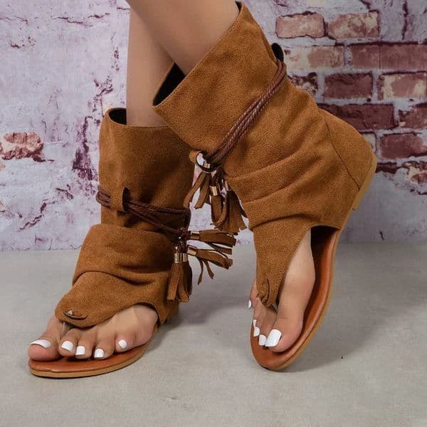 Women Summer Boots Open Toe Flat Tassel Sandals Roman Sandal Elegant Shoes Plus Size 35-43 Sandalias Mujer 260506