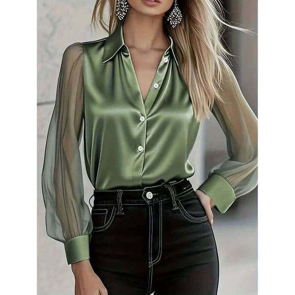 Autumn New Light Luxury High-End Long-Sleeved Versatile Age-Reducing Satin Shirt For Women