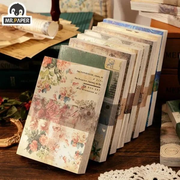 Mr Paper 100pcs/book Vintage Character Message Card Beautiful Flowers European Style Hand Account Material Memo Pad 260506