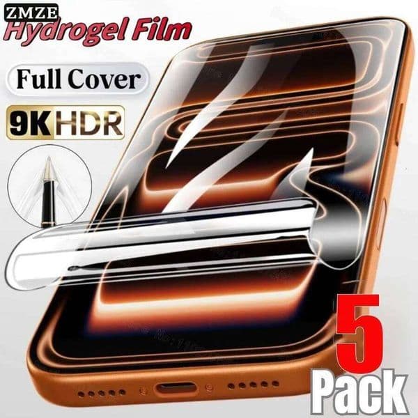 5Pcs Hydrogel Film 17 14 11 Pro Max 16 15 Plus Full Cover Screen Protector For iPhone 17e 16e 13 12 MIni 26L0507