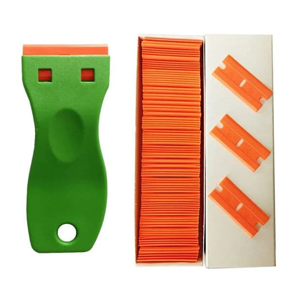 Luxury Designer Decor Razor Scraper With 100Pcs Double Edged Plastic Blades For Removing Car room Labels Stickers Glue Decals On Glass Windo 7