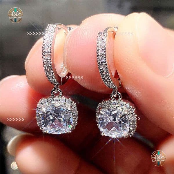 New Fashion Sparkling Square Zircon Women's Light Luxury Commuting Earrings jewellery ring