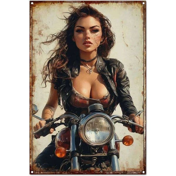 Vintage Tin Sign Wall Art Antique Style Motor cycle Club Decorations Artwork - Funny Retro Metal Decor for Home, C