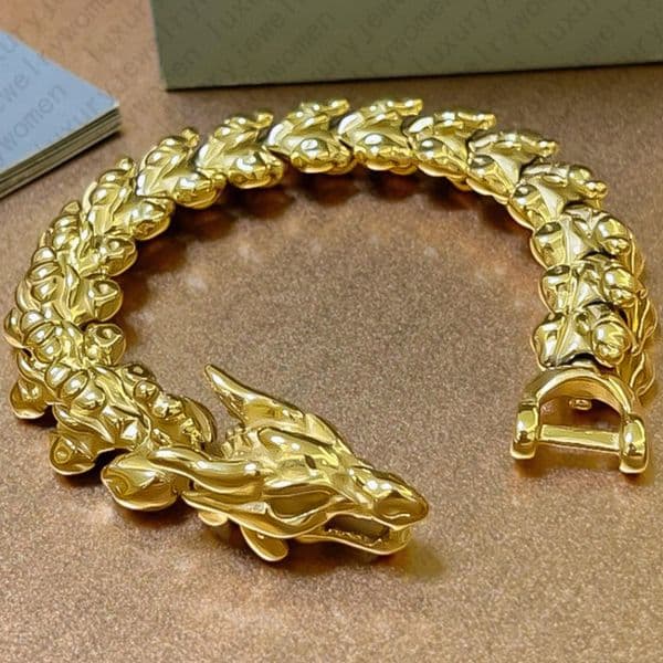 Bracelet Designer Bracelet Luxury Bangle Jewelry Jewellery Gold Dragon Bamboo Link Chunky Punk Style Cuban Link Bracelet Sterling Silver