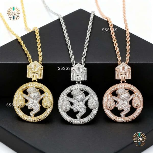 Best-selling Europe and America, round chain necklace boy pendant inlaid zircon, popular cross-border item, available in three colors jewellery Hip-hop