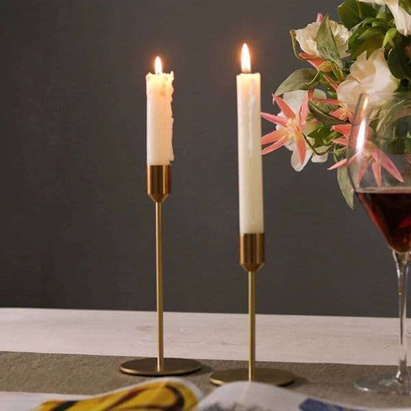 2pc Gold Candle Holder Metal Wedding Holiday Candlestick Modern Simple Wrought Iron Crafts Home Decoration Accessories 26Y0508