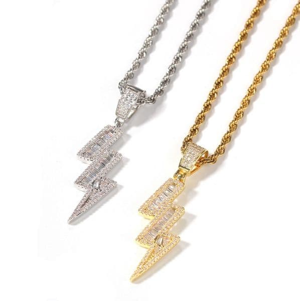 Iced Out Pendant Necklaces Double Lightning Mens Gold Necklace Fashion Hip Hop Jewelry