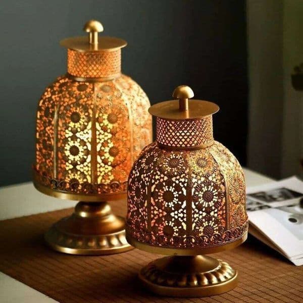 Vintage iron candlestick table wind lamp electronic candle holder Thai style spa decoration home 26W0507