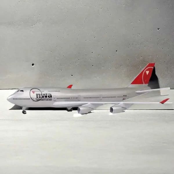 Plane 47Cm 1 150 Scale Die-Casting Model Northwest Airlines Boeing 747 Resin Aircraft Airbus With Lights And Wheels Toy Collection Display slot car Car Track
