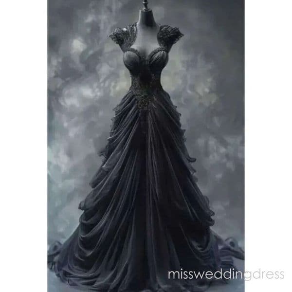 Draped Black Gothic Wedding Dresses Lace Appliques Beaded Corset A-Line Vintage Victorian Bridal Gowns Ruched 2026 Vestido De Novia D26 B0314