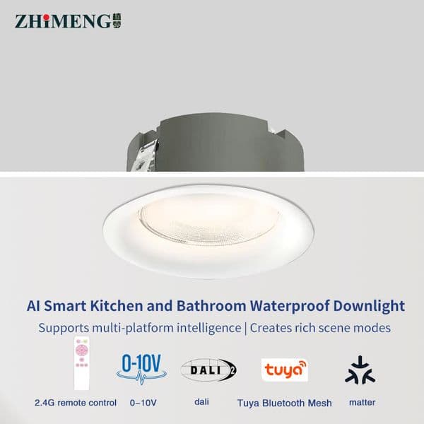The intelligent waterproof embedded smart downlight supports 0-10V, Matter, and Google/Apple smart voice control