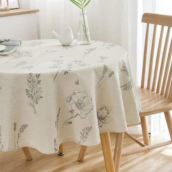 Round Tablecloth Cotton Linen Natural Botanical Print Decor Table Cover for Kitchen Dining Room Farmhouse Picnic Indoor Outdoor 260506