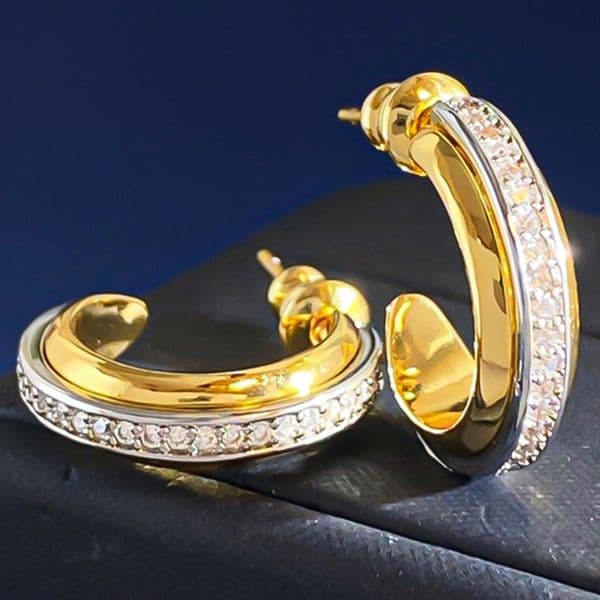 Designer Earrings Designer Earrings Women Two Tone C Shape Silver Pave Geometric Earrings Fashion Statement Hoop Earrings Luxury Jewlery Designer