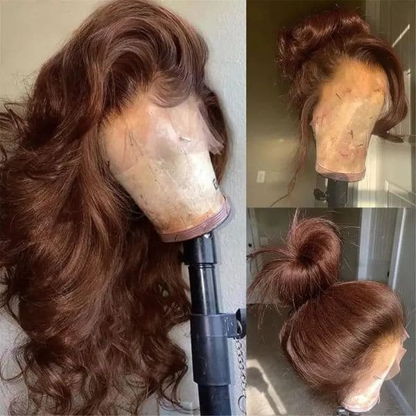 34 Inch Body Wave Chocolate Brown Lace Front Wigs Human Hair Pre Plucked Brazilian Brown Virgin Hair Glueless HD Frontal Wig 260506