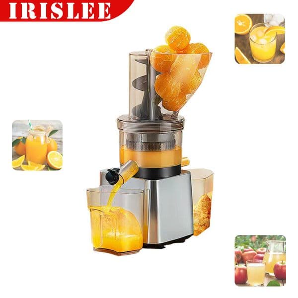 Commercial 500W Cold Press Juicer Dual Outlet High Yield Masticating Heavy Duty Stainless Steel Quiet Motor Easy Clean Pulp