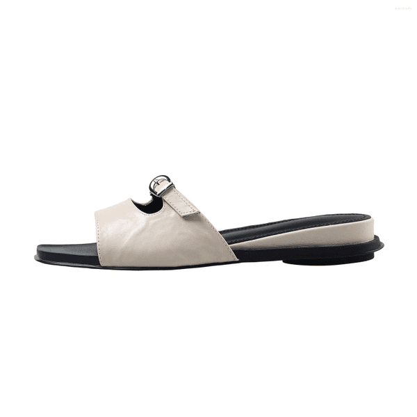 Slippers Arden Furtado 2026 Summer Holiday Style Sheepskin Word Square Toe Mixed Colors Belt Buckle Flat