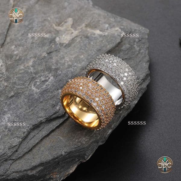 European and American Hip Hop 11mm Retro Round Full Zircon Shiny Simple Personality Men's Copper Ring jewellery
