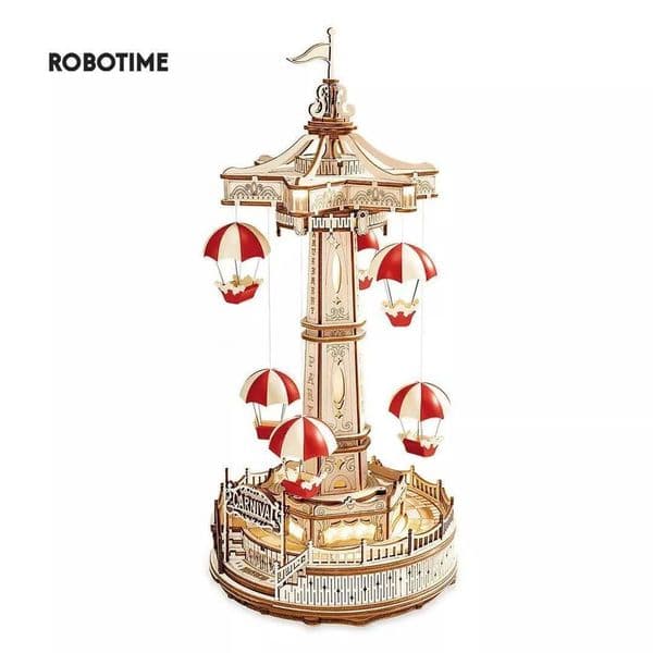 room Luxury Designer Decor Robotime ROKR Parachute Tower DIY Music Box Moveable Magic Amusement Park For Kids Birthday Xmas Gifts 3D Wooden 6