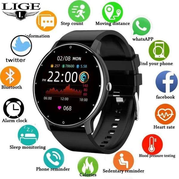 LIGE Smart Women Full Touch Screen Sport Fitness Watch Man IP67 Waterproof BT For Android IOS Smartwatch Men 26Y0507