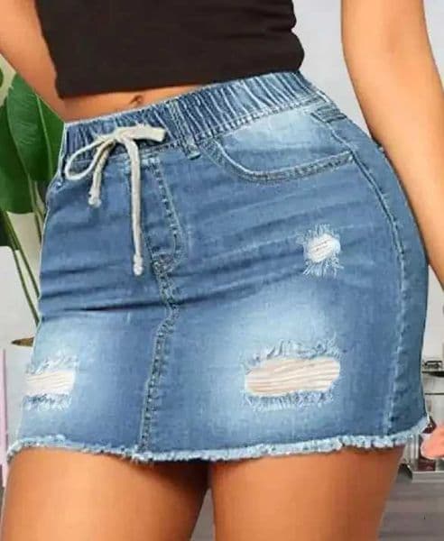 Elastic Rope Slim Ripped Hole Washed Womens Denim Short Skirt Female Daily Clothing Summer New Fashion Women Casual Mini Skirts C260507