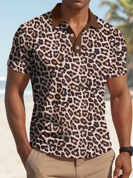 Fashion Leopard Pattern Mens Polos T-Shirts Summer holiday Short Sleeve 3D Printed Street Trend POLO Tee Casual Mens Clothing 260507