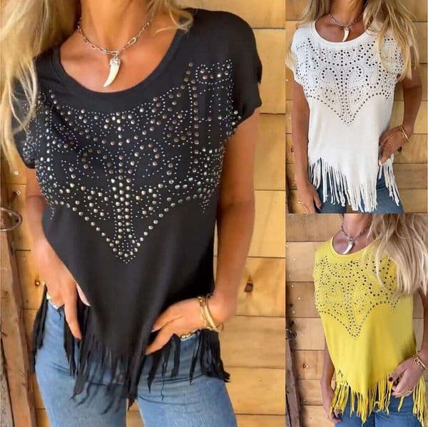 European American cross-border new round-neck short-sleeve T-shirt, fashionable casual solid color top with printed design, versatile and stylish