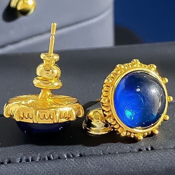 Earrings Women Vintage Court Style Gemstone Brushed Sunflower Geometric Stud Earrings Luxury Jewlery Designer for Women Elegant Premium Statement Gift