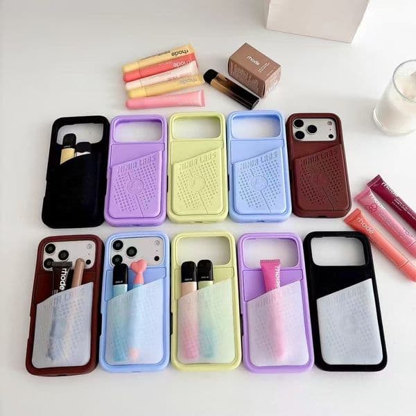 Silicone Lipstick Phone Case Designer for iphone 17 pro max 16 promax 15 Plus 14 13 12 cases Card holder Luxury Small Yoga Pants with Large Pockets Case Lipstick Storage