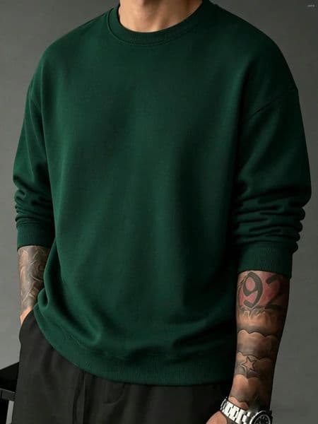 Men's Hoodies Men Daily Casual Loose Dropped Shoulder Long Sleeved Sport Street Tee O-Neck Commute Simple Top Spring Thin Soft