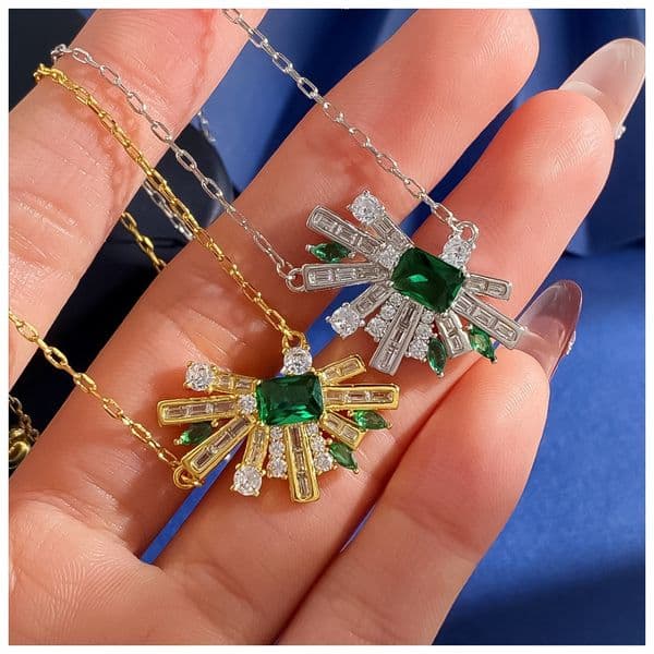 Designer Necklace for Women Geometric Fan Half Emerald Zircon Diamond Earrings Necklace Ring Jewelry Set Luxury Jewlery Designer for Women