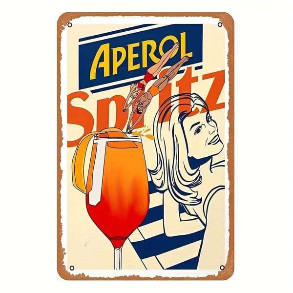 Vintage Aperol Spritz Roostertail Metal Wall Art Sign - Retro Tin Plate Poster for Pub, Cafe & Home Decor Durable Iron Bar Fath 26H0507