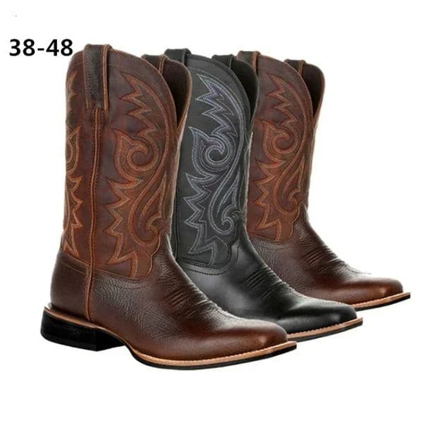 Mid-calf Western Boots Men Black Brown Cowboy Boots Handmade Leather Shoes for Men Punk Man Women Unisex Riding Boots 260507
