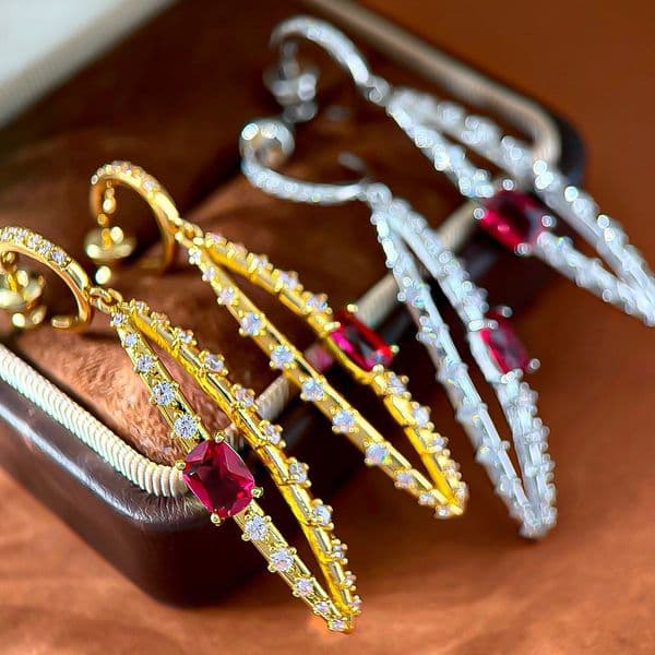 Designer Earrings Designer Earrings Women Pave C Shape Hoop Drop Leaf Hollow Oval Bar Zircon Ruby Geometric Earrings Luxury Jewlery Designer for Women