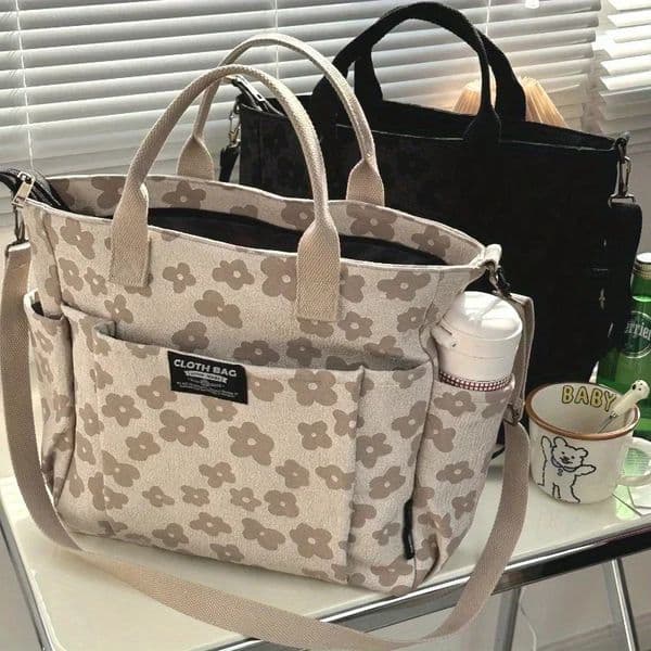 3D Floral Tote Bag Thickened Zipper Multifunctional Canvas Bag Student Computer Handbag Shoulder Crossbody School Bag 260506
