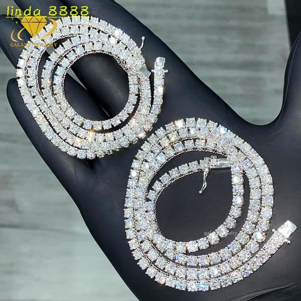 Classic Tennis Chains 925 Sterling Silver Vvs Moissanite Women Fashion Jewelry Iced Out Tennis Bracelets Bangles