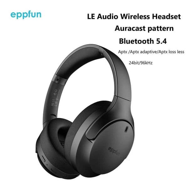 eppfun LE Audio Over Ear BT 6.0 Headphones with mic,Aptx Lossless/LC3/Auracast Headset for Music Gaming TV Watching QC308 26W0507