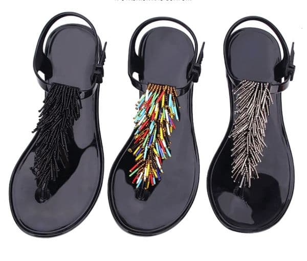 Womens Shoes Flip-flops Sandals for Woman Black Footwear Plastic with Low Heels Summer Crystal Pvc Wholesale Sale H 260507