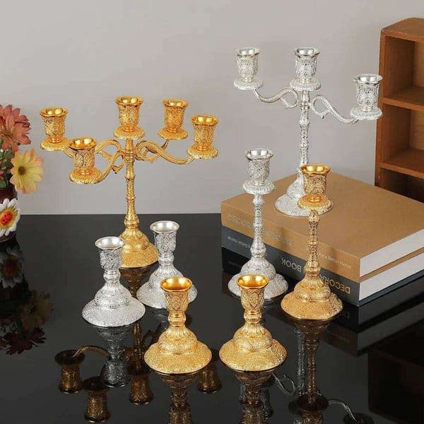 2pc European Style Metal Candlestick Candles Holders Gold Silver Wedding Ramadan Eid Religion Decorations Home 26Y0508