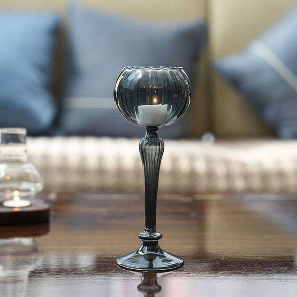 European Transparent High Footed Striped Table Lamp-style Candlestick Wedding Home Creative Decor Glass Candle Holder 26W0507