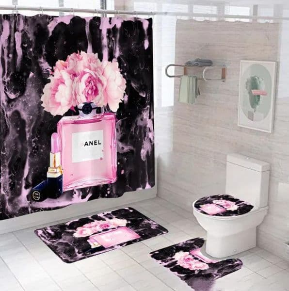Luxury Designer Decor Fashion Brand Series Digital Printing Polyester room Waterproof And Mildew-Proof Shower Curtain Four-Piece Set Factory 7
