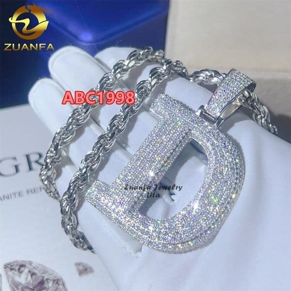 Custom Top Quality Hip Hop Iced Out Diamond 925 Sterling Silver Gold Initial Moissanite Letter Pendant