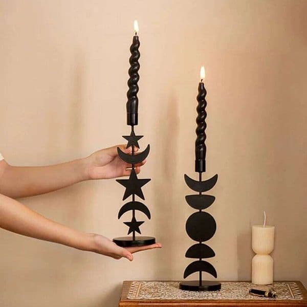 Nordic Wrought Iron Candle Holder - Moon and Star Design, Romantic Tabletop Home Decor & Wedding/Christmas Decorations 26Y0508