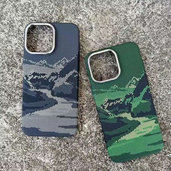 Suitable for iPhone 17 PRO MAX phone case, mountain and galaxy luminous magnetic cover, Apple 16 Kevlar pattern protective case