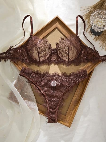 Ladies Basic Style Thin Lace Bra And Panty Set Seamless Single Layer Eyelet Underwear Comfortable Intimate Apparel 260330