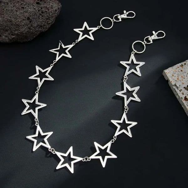 Metal Hollow Five-Pointed Star Cowboy Chain Men and Women Punk Hip-Hop Gold Geometric Star Waist Chain Jewelry Gift 260506